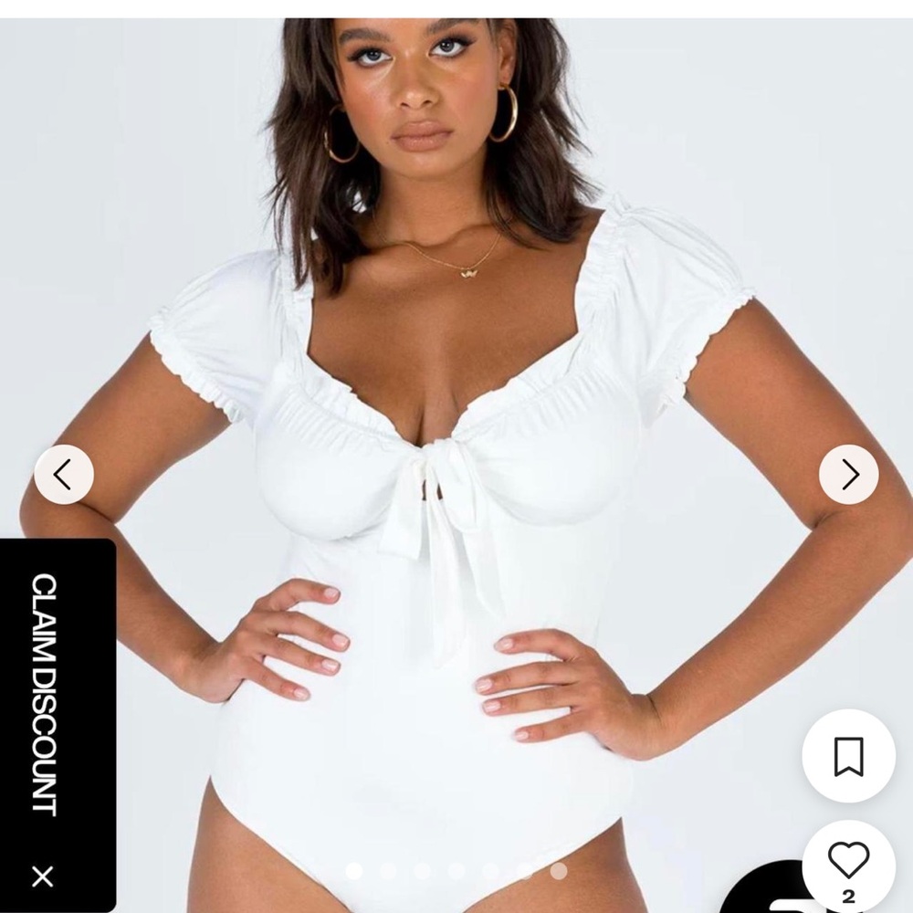 Princess Polly White Puff Sleeve Tie Front Bodysuit